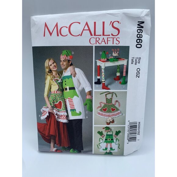 McCall's Christmas Apron Hat Slippers Table Leg Sewing Pattern M6860 - uncut - Picture 3 of 3